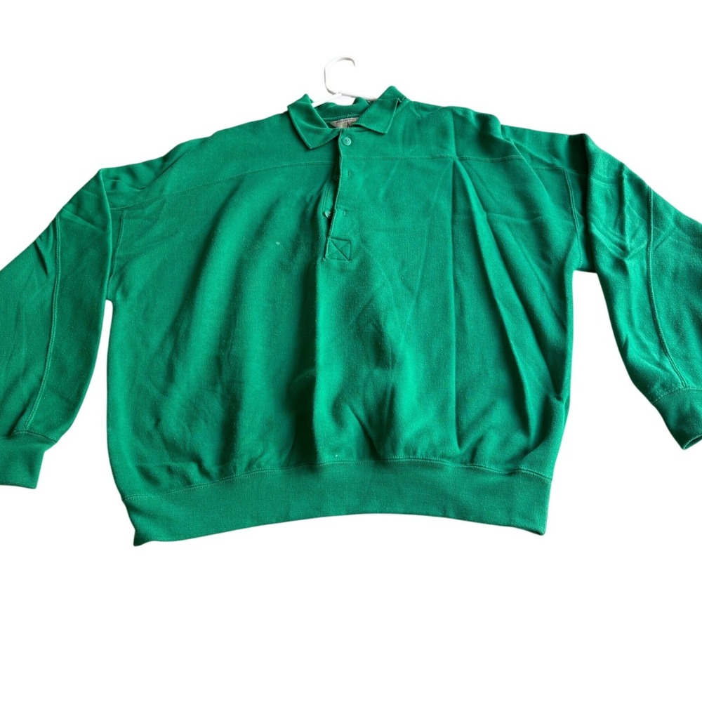 Vintage‎ Green Polo Sweatshirt Mens XL Collared Fleece Pullover